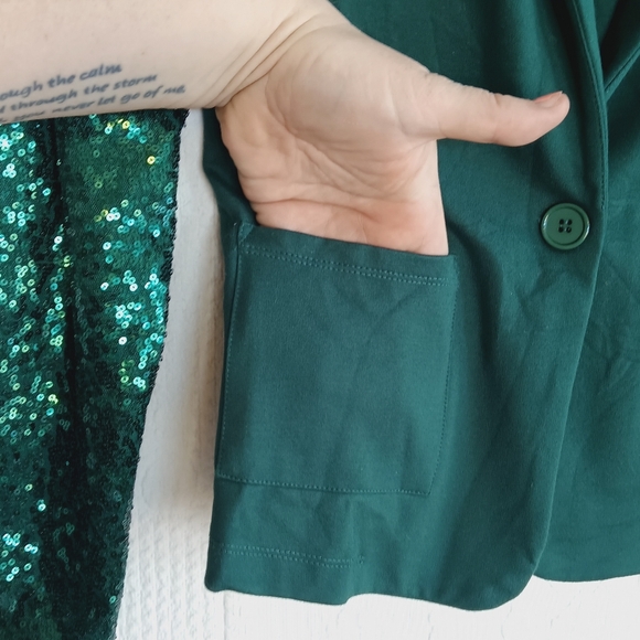 Harlow & Rose Green Blazer Sequin Sleeves Holiday Party Fun Sparkly Christmas SM - Picture 8 of 12